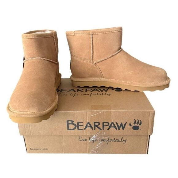 Bearpaw Tan Suede Ankle Boots Alyssa Iced Coffee Ankle Boots Suede Upper Size 11 - Picture 1 of 15